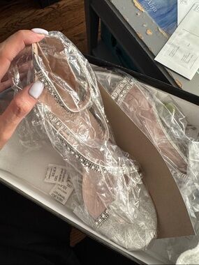 De Blossom Collection Silver Crystal Slingback Flats